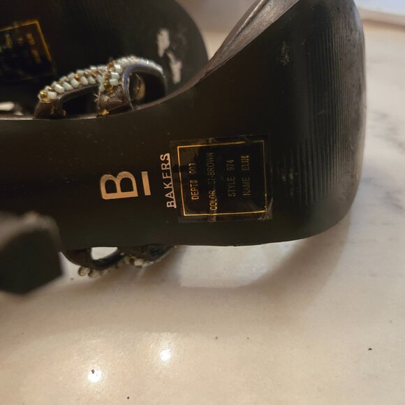 Bakers Brown Beaded Strappy Sandals Stiletto Heels - Picture 4 of 7